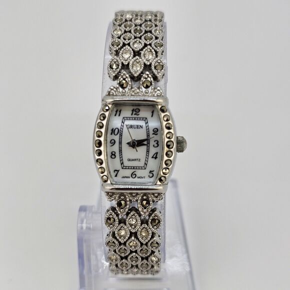 Gruen Women's Watch 18MM Gray Dial Gray Bracelet Band 6" New Battery - Picture 1 of 13